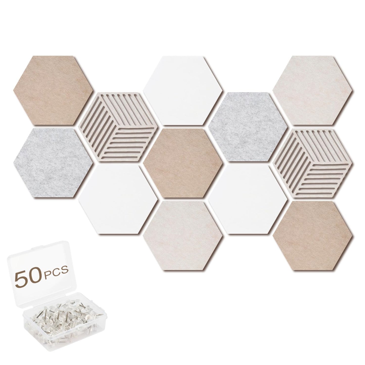 Acidea 12Pcs Hexagon Cork Boards for Walls, Self Adhesive DIY Bulletin Board Felt Cork Board Tiles with 50 Push Pins, Pin Boards for Office School Home Wall Decor Stickers Memos Photos Display