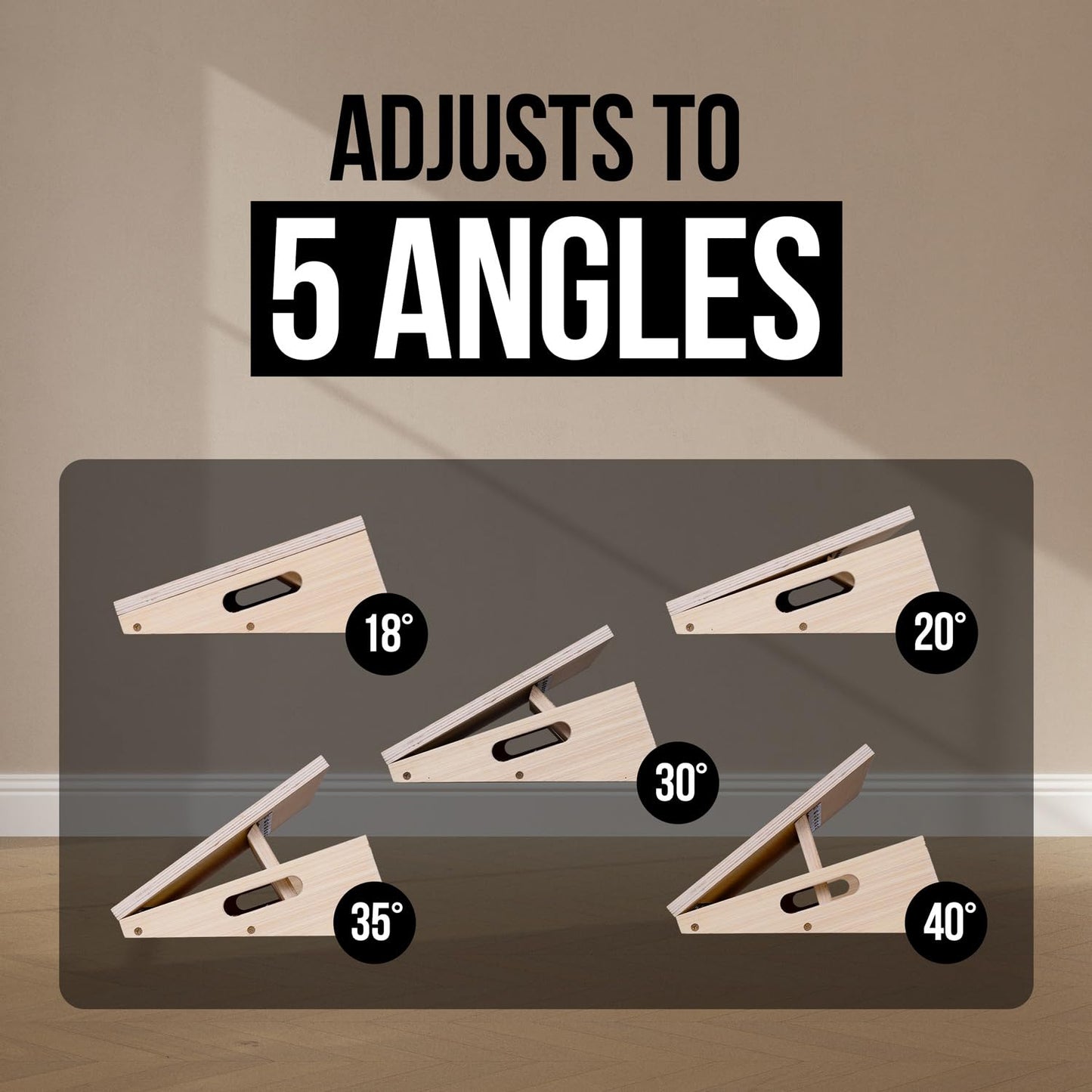 AmStaff Fitness Adjustable Wooden Slant Board, Hardwood Incline Board with Anti-Slip Surface, Squat Wedge, Calf Stretcher for Weightlifting, Strength Training - 5-Level Incline - Small (12.5"x16")