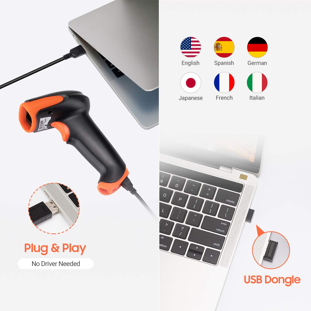 Tera 1D 2D QR Wireless Barcode Scanner Work with Bluetooth & 2.4GHz Wireless & USB Wired Connection Fast and Precise Scanning Image Bar Code Reader with Vibration Alert for Supermarket Store HW0002-O