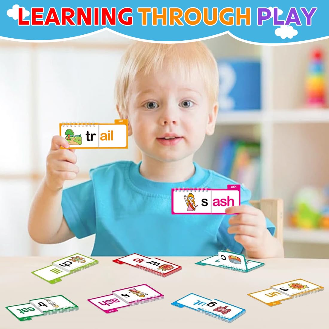 30 Read and Rhyme Flip Books,Sight Words Flash Cards Kindergarten,Kids Phonics Flash Cards,Word Family Build Books Phonics Games Books Gift for Kids Adults Stress Relief