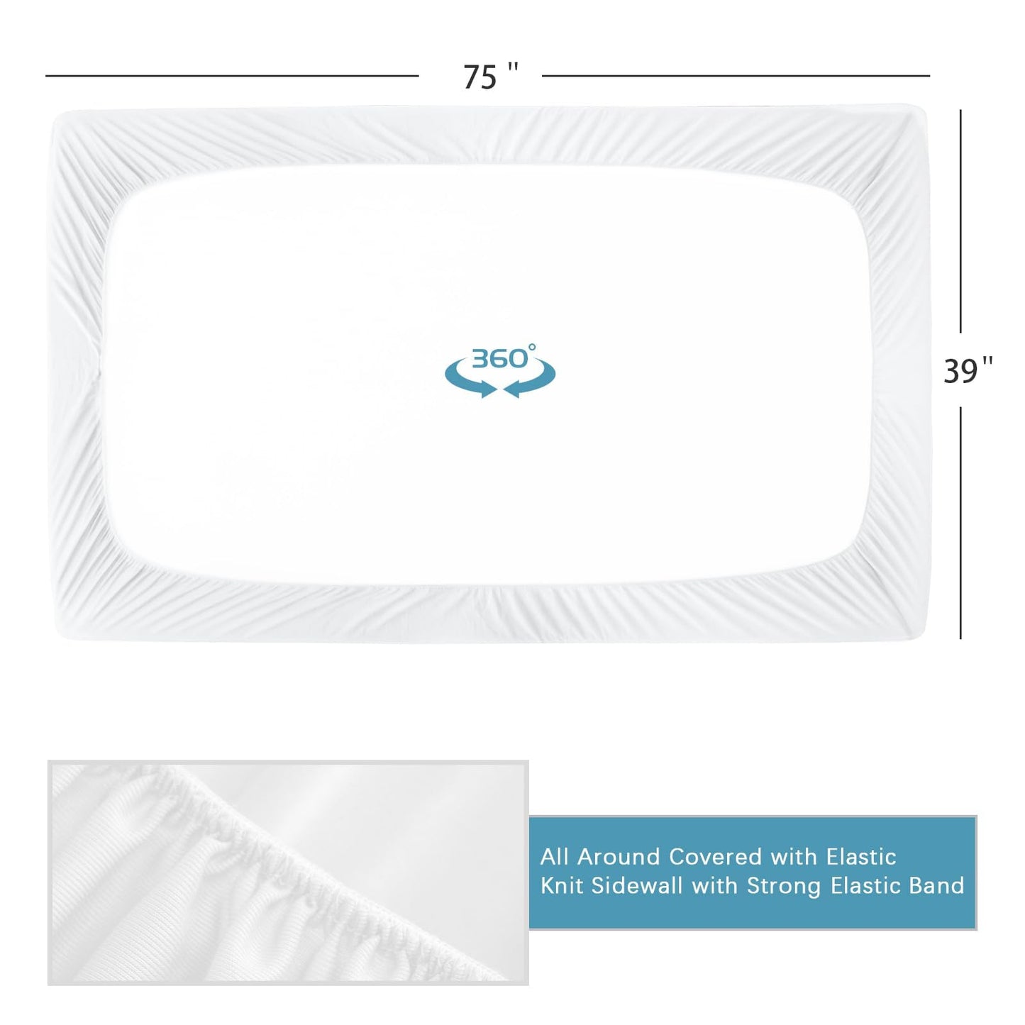 2 Pack Twin Size Waterproof Mattress Protector, Breathable, Noiseless Mattress Cover, Deep Pocket Mattress Protector Pad Cover - Cooling Smooth Soft,38"x 75"(White)