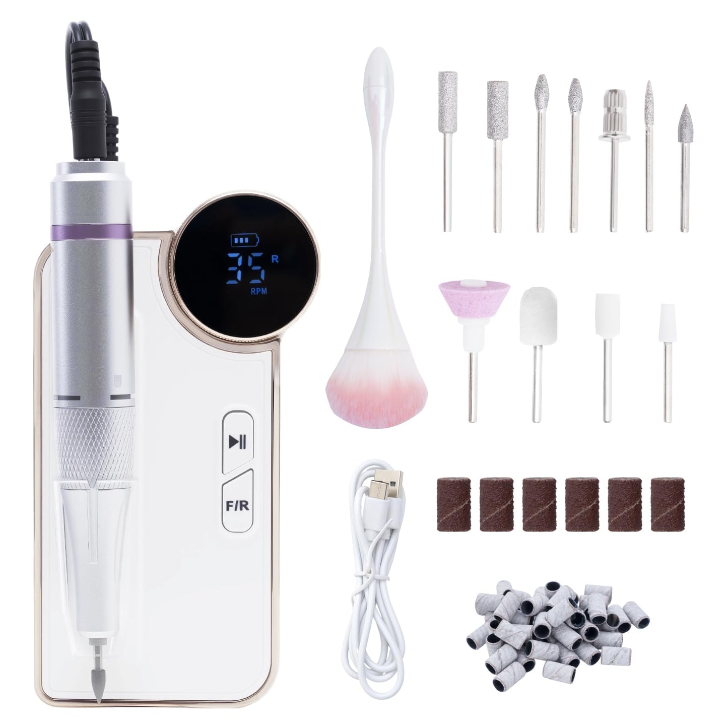 Emmuic Professional Cordless Electric Nail Drill Kit - 35,000 RPM Rechargeable Nail File Kit for Acrylic/Gel Nails, Manicure & Pedicure, Portable File with LCD Display for Home & Salon