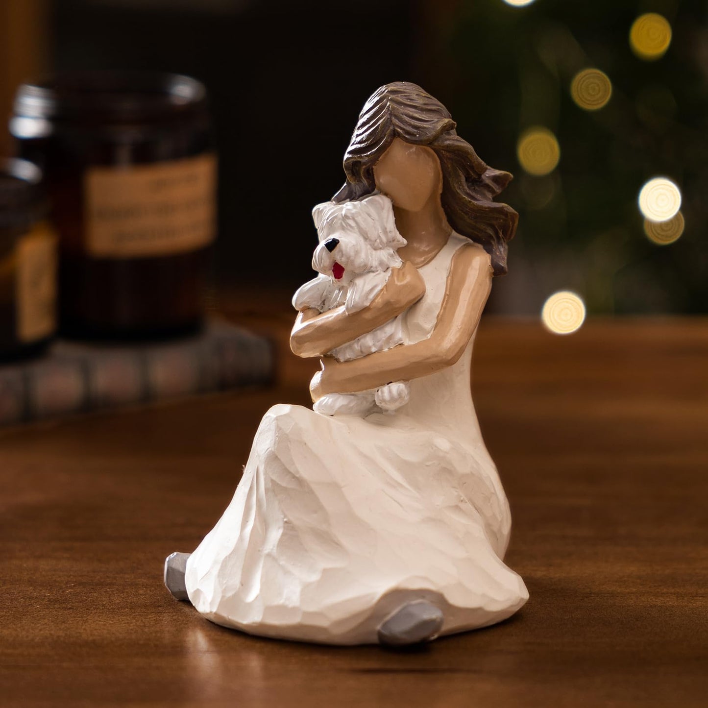 BUTILIVEEN Woman with Dog Figurines, Resin Angel Dog Figurine for Dog Lovers, Sympathy Dog Memorial, Pet Loss Gifts, Westie Gifts for Women, Friends