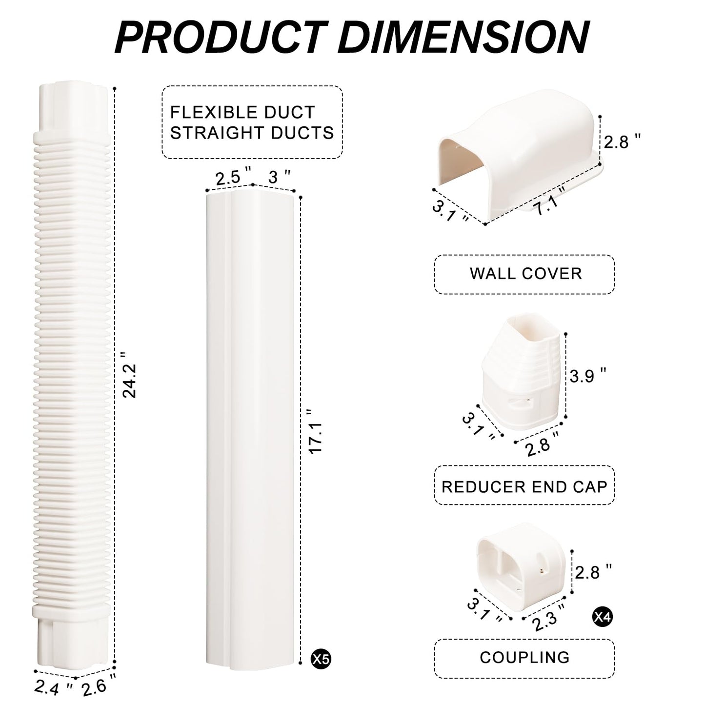 BEWAVE AC Line Cover Kit, Decorative PVC Tubing Cover Kit for Mini Split Air Conditioners and Heat Pumps, 3" 10 Ft