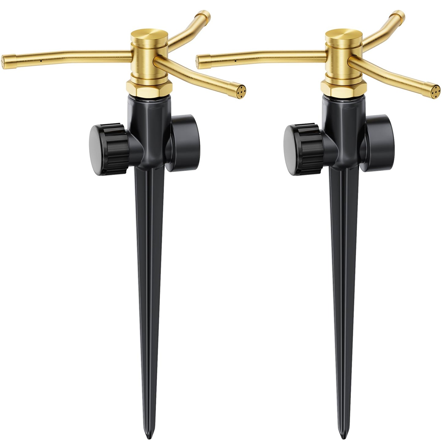 FANHAO 2 Pack Metal Lawn Sprinklers for Yard with Spike Base, 3-Arm Water Sprinkler 360 Degree Automatic Rotary Garden Sprinkler System, Large Yard Area Watering for Plant, Flower Bed and Patio
