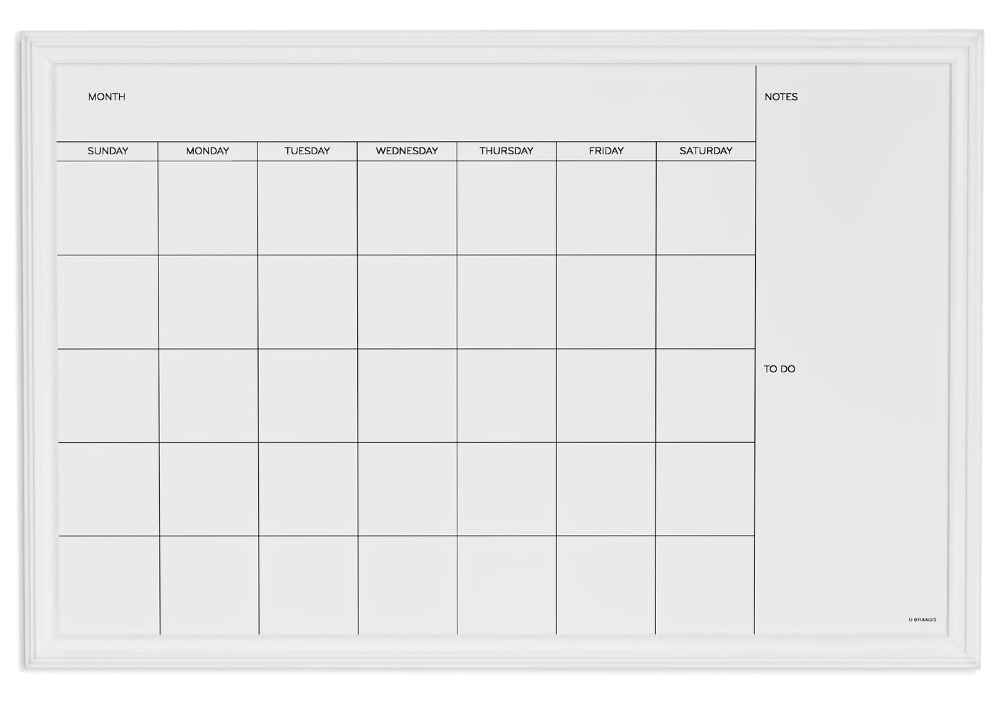 U Brands Magnetic Dry Erase Calendar Board, 30"x20", White Wood Style Frame, Includes Magnets
