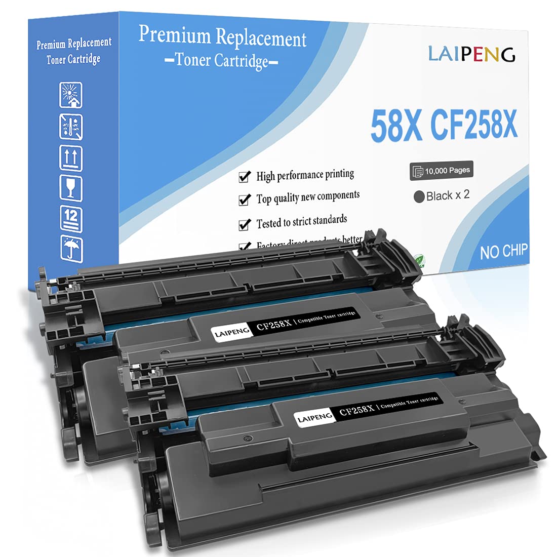[ with Tools, NO CHIP ] Compatible 58X CF258X (58A CF258A) Toner Cartridge Black High Capacity 10000 Pages for HP LaserJet Pro M404n M404dn M404dw M404 MFP M428fdn M428fdw M428 Printers ( Black x 2 )
