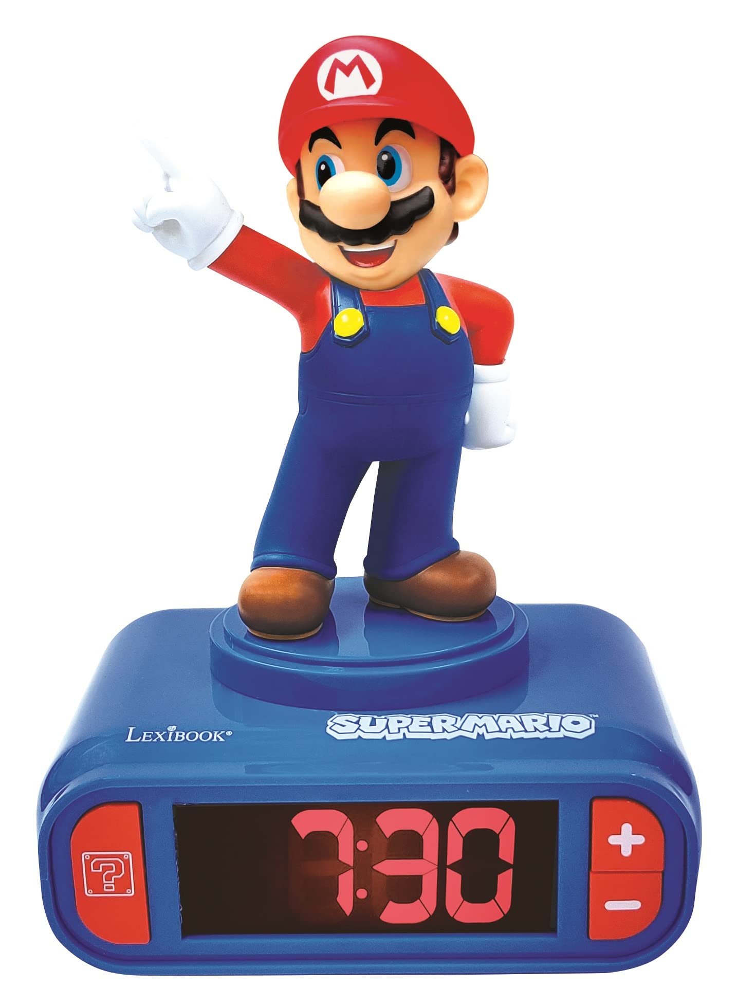 Lexibook Nintendo Super Mario Alarm Clock, from 3 Years, with LCD Digital Display, Child Remover, Blue/Red RL800NI