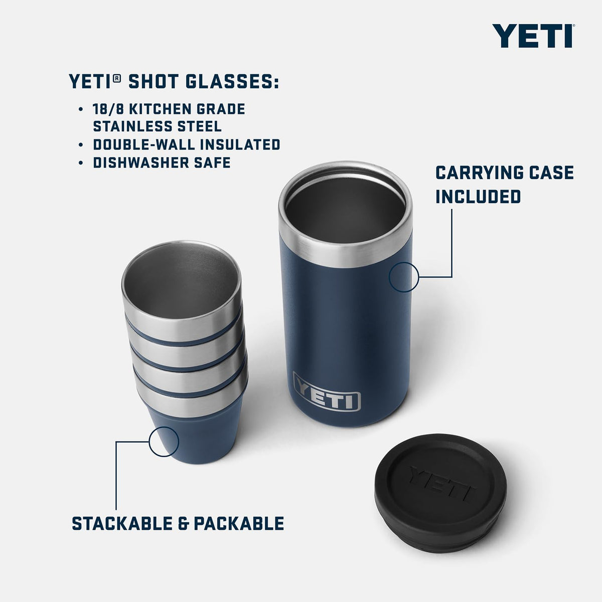YETI Shot Glasses with Carrying Case, Set of 4, Rescue Red