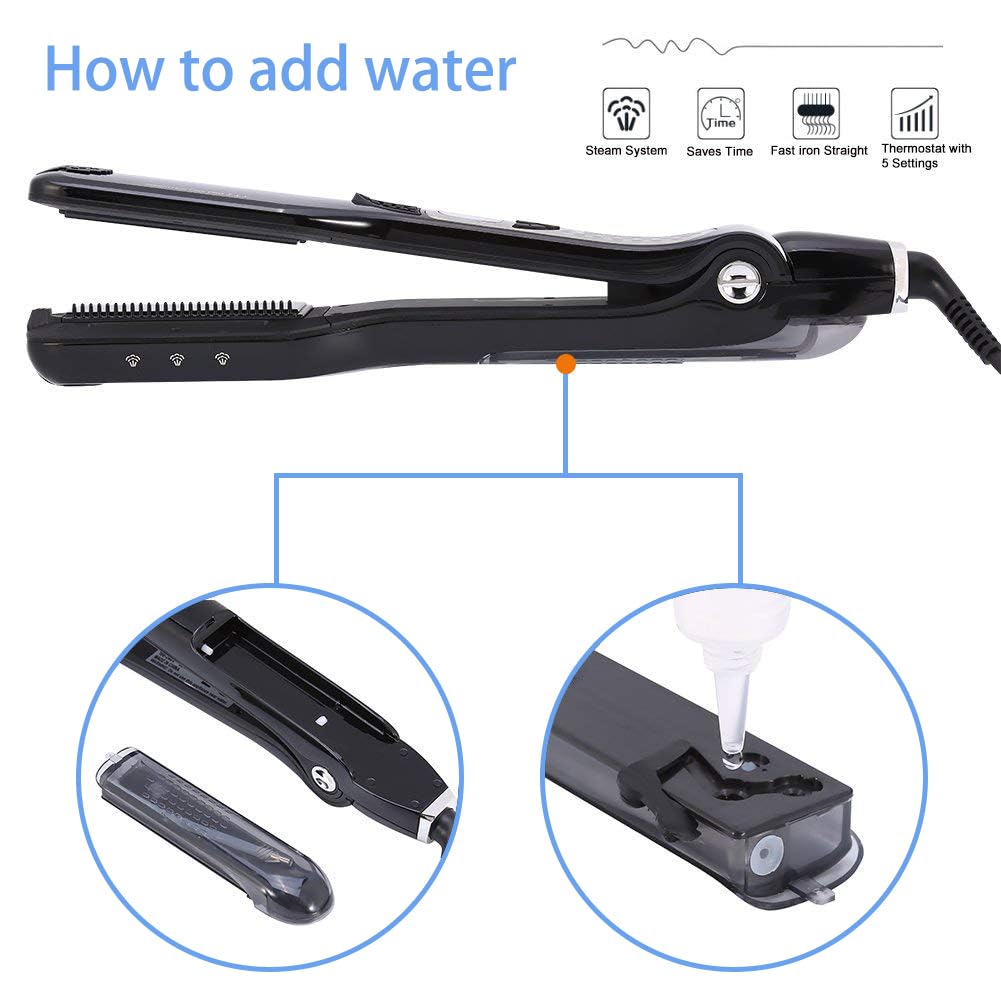 Bettyliss Steam Flat Iron Hair Straightener - Professional Hair Straightening Irons for Smooth and Frizz-Free Results (Black)