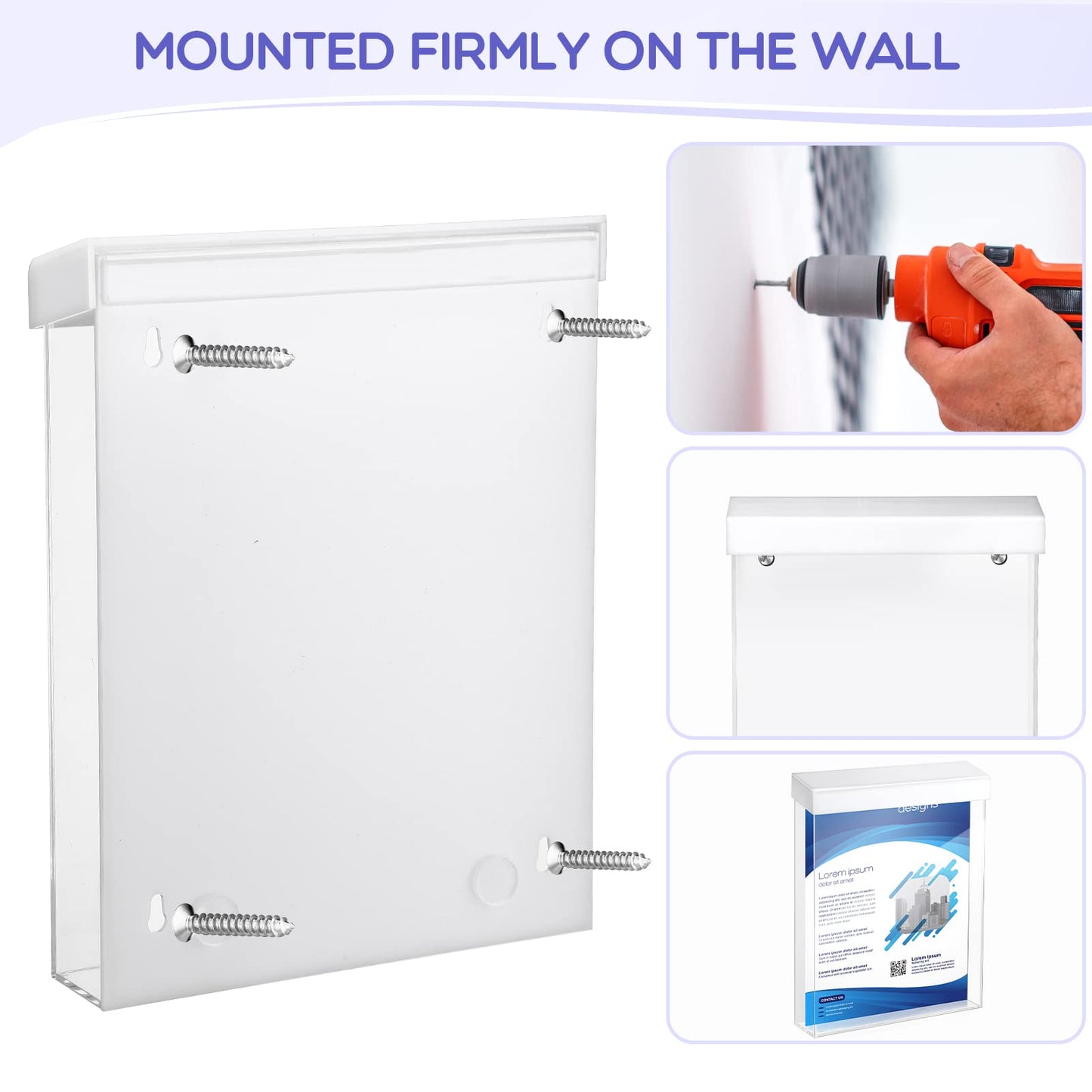 Thyle 8.5 x 11 Inch Outdoor Brochure Holder with Lid Acrylic Wall Mount Literature Box Waterproof Heavy Duty with Screws for Flyer Document Pamphlet Display Business Retail Real Estate(White)
