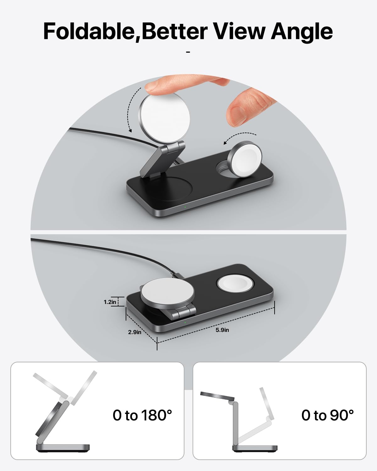 3 in 1 Wireless Charging Station, Magnetic Foldable Fast Mag-Safe Charger Stand Compatible with Apple iPhone Air/17/16/15/14/13/12, Apple Watch Ultra/SE/10/9/8/7/6/5/4, AirPods Pro/3/2 (Black+White)