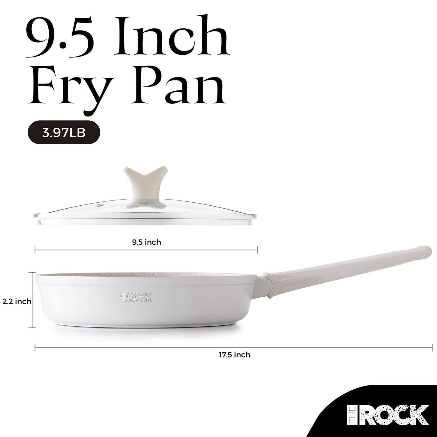 THE ROCK SOHO 9.5-Inch Non Stick Frying Pan with Lid–Nothing Sticks, Never Warps, Lasts Longer, Ceramic Non Toxic Skillet with Heat-Resistant Handle, PTFE PFOA&PFAS Free, Dishwasher Safe, Cream