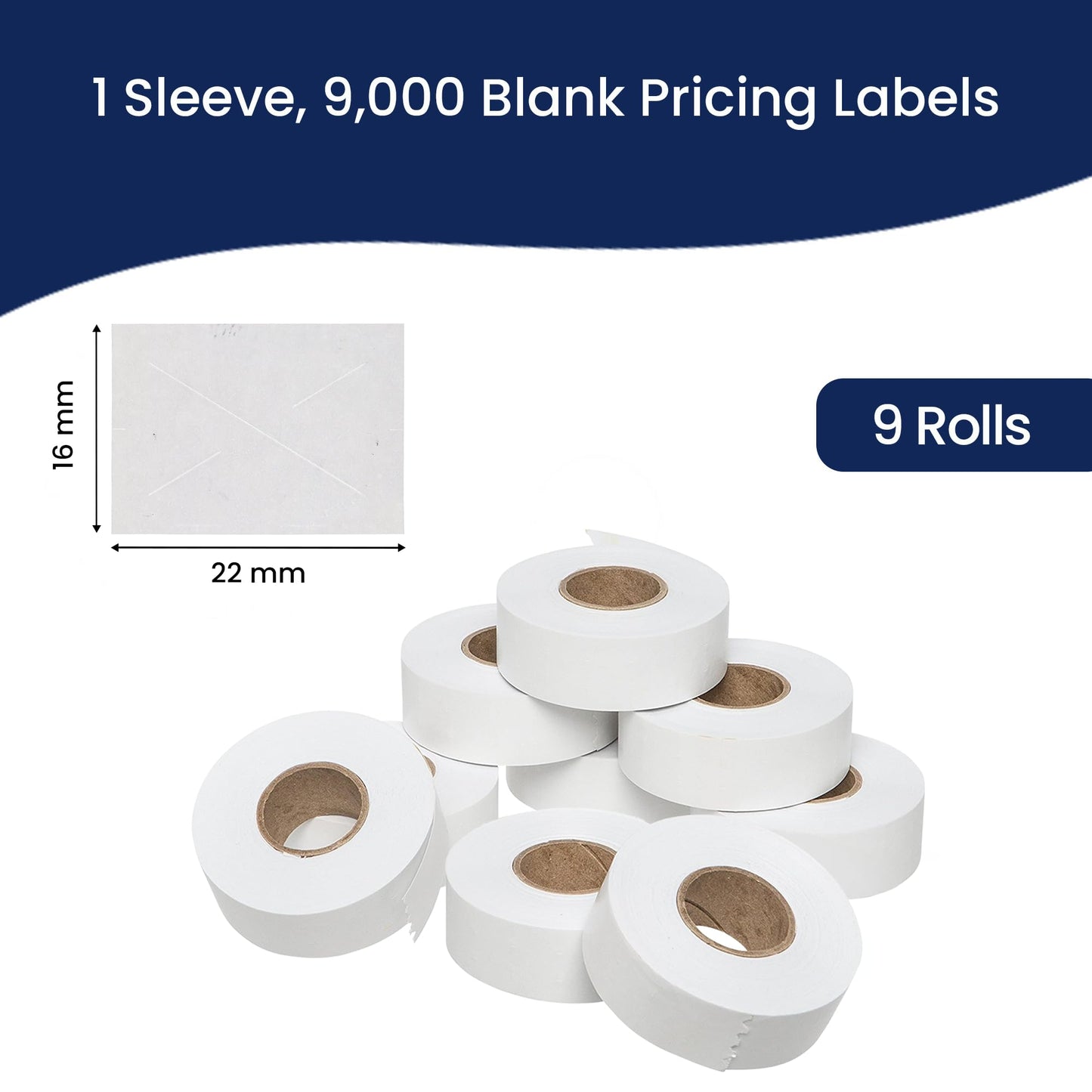 Perco White Garvey 2216 Pricing Labels for Garvey 22-66/22-77/22-88 Two Line Pricing Gun - 9 Rolls, 1 Sleeve - 9,000 Pricemarking Labels and 1 Inker Included