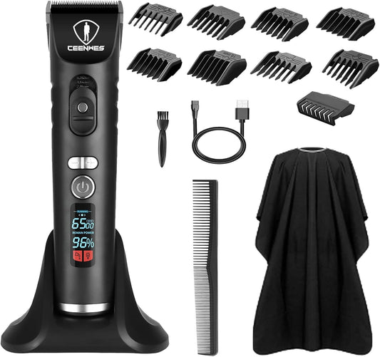 Ceenwes Hair Clippers Heavy Duty Clippers for Men Rechargeable Hair Trimmer Cordless Clippers Hair Cutting Kit with Charging Dock, 1 Hairdressing Cape 8 Guide Combs (Black)