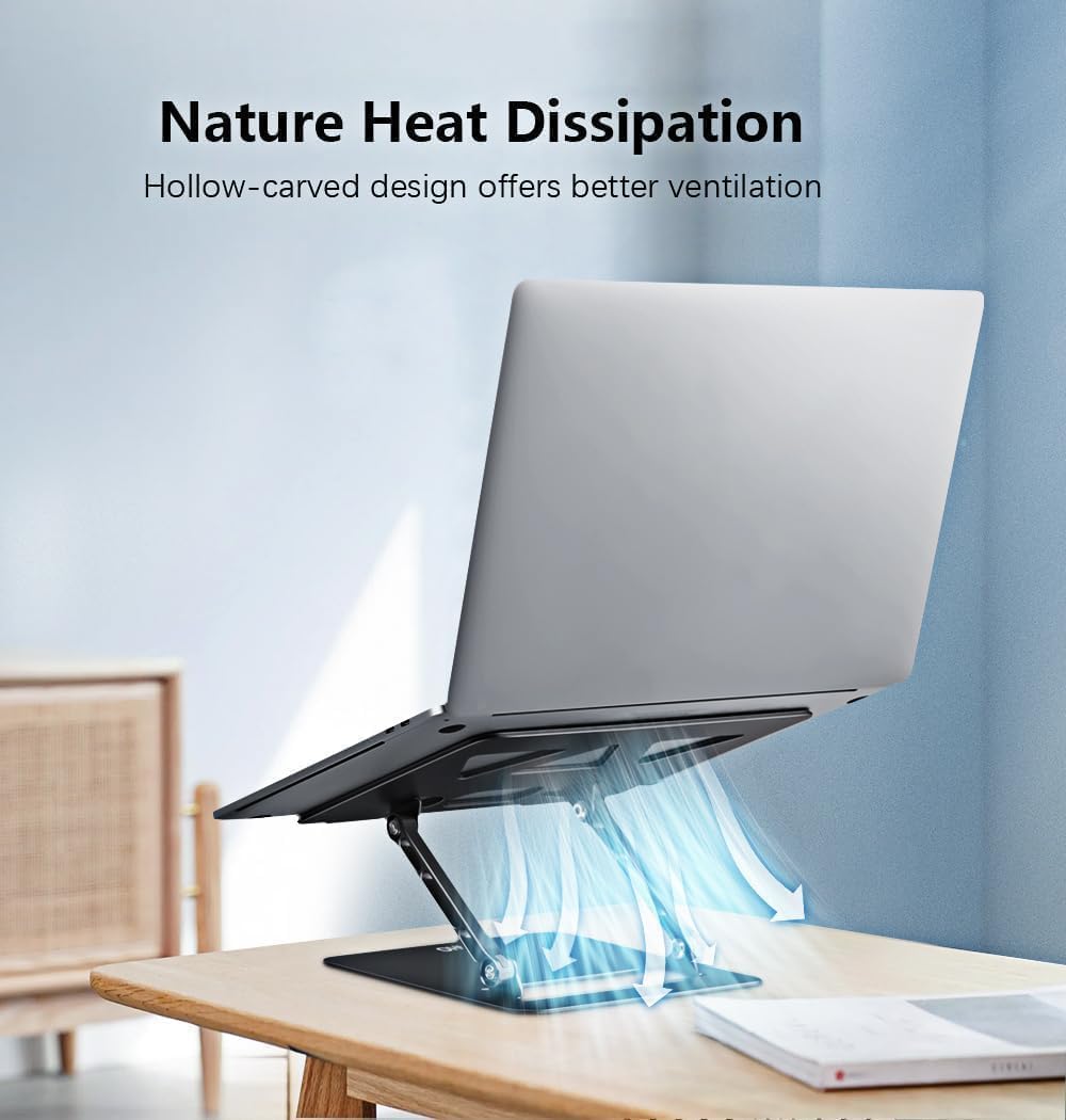 Aoviho Adjustable Laptop Stand for Desk, Portable Laptop Stand Holder and Riser, Foldable Aluminum Notebook Computer Stand for MacBook Air Pro HP Lenovo Dell Samsung Chromebook, 10-15.6 inch(Black)