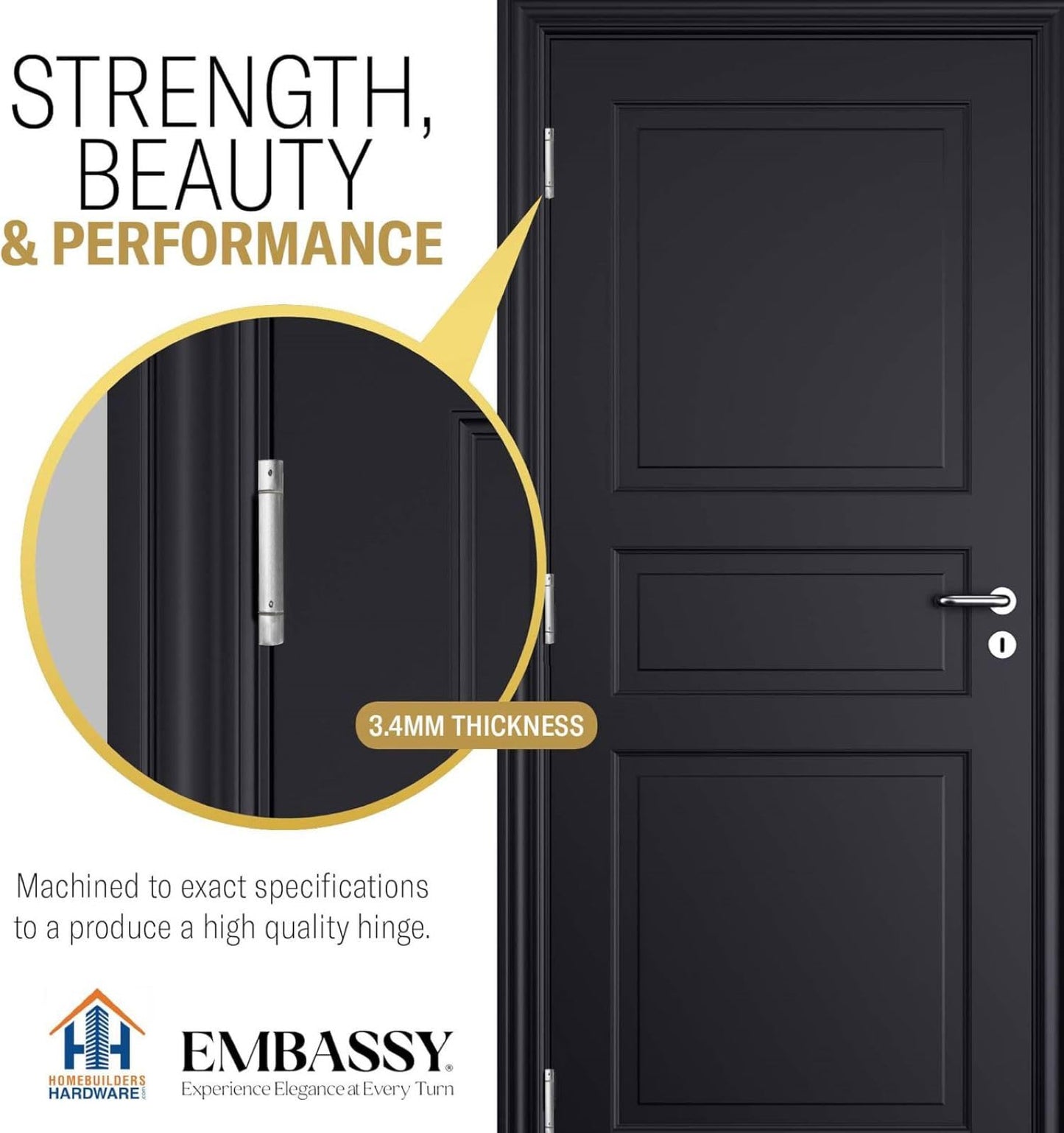 Embassy Self-Closing Door Hinge, Commercial Standard Weight 4 1/2" x 4" Adjustable Spring Hinge, Fire-Rated, Concealed Bearing, Brushed Chrome (US26D) Finish, 3 Pack -Size Ideal for Canadian Doors