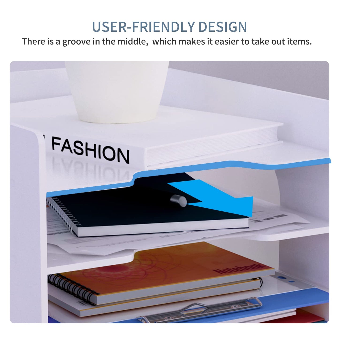 Natwind 4-Tier Office White Desktop Organizer Paper File Rack with Vertical Horizontal File Holder All in One Supplies Storage Box Mail Sorter on Desk Tabletop Binder Folder Letter Trays Study Home