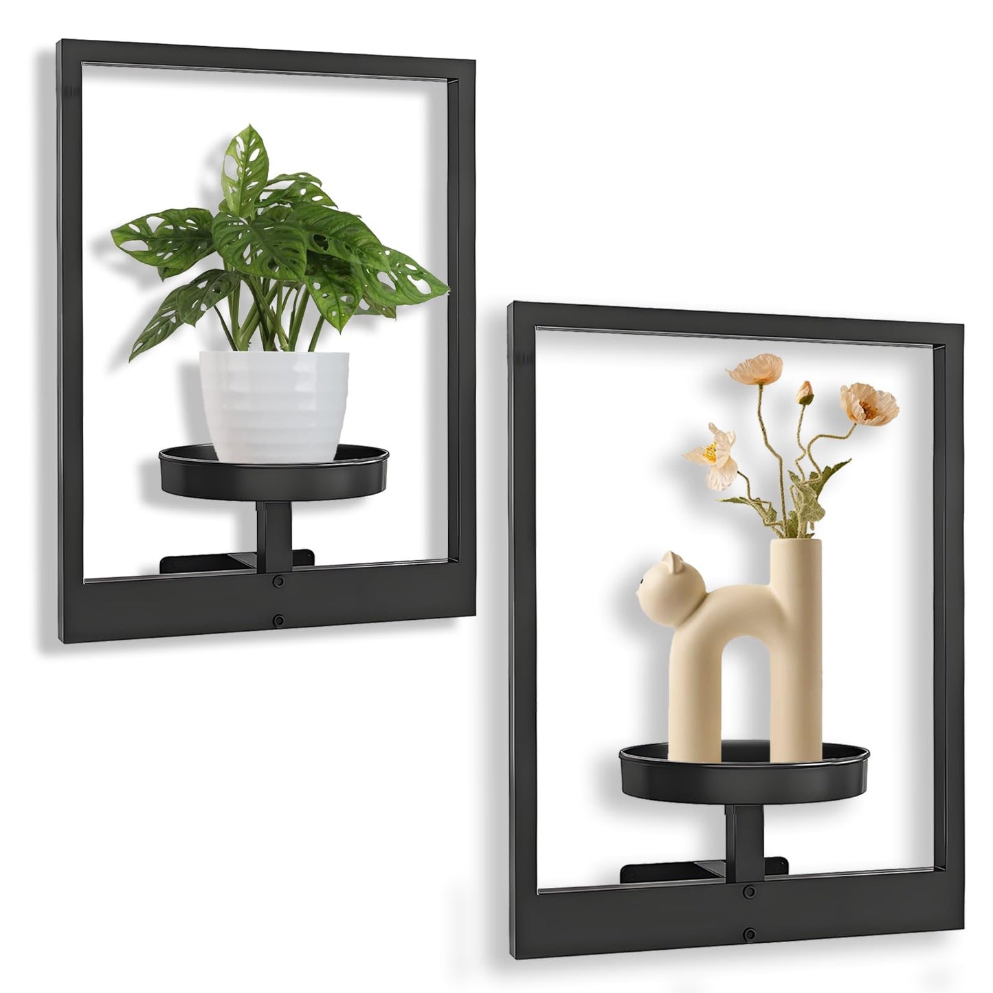 BIRGILT Picture Frame Wall Plant Holder - Window Plant Shelf - Modern Style Plant Stand Indoor, Plant Shelves Indoor - Metal Plant Shelf Wall Decor - 2 Pack, Black (Pot & Plant Not Included)