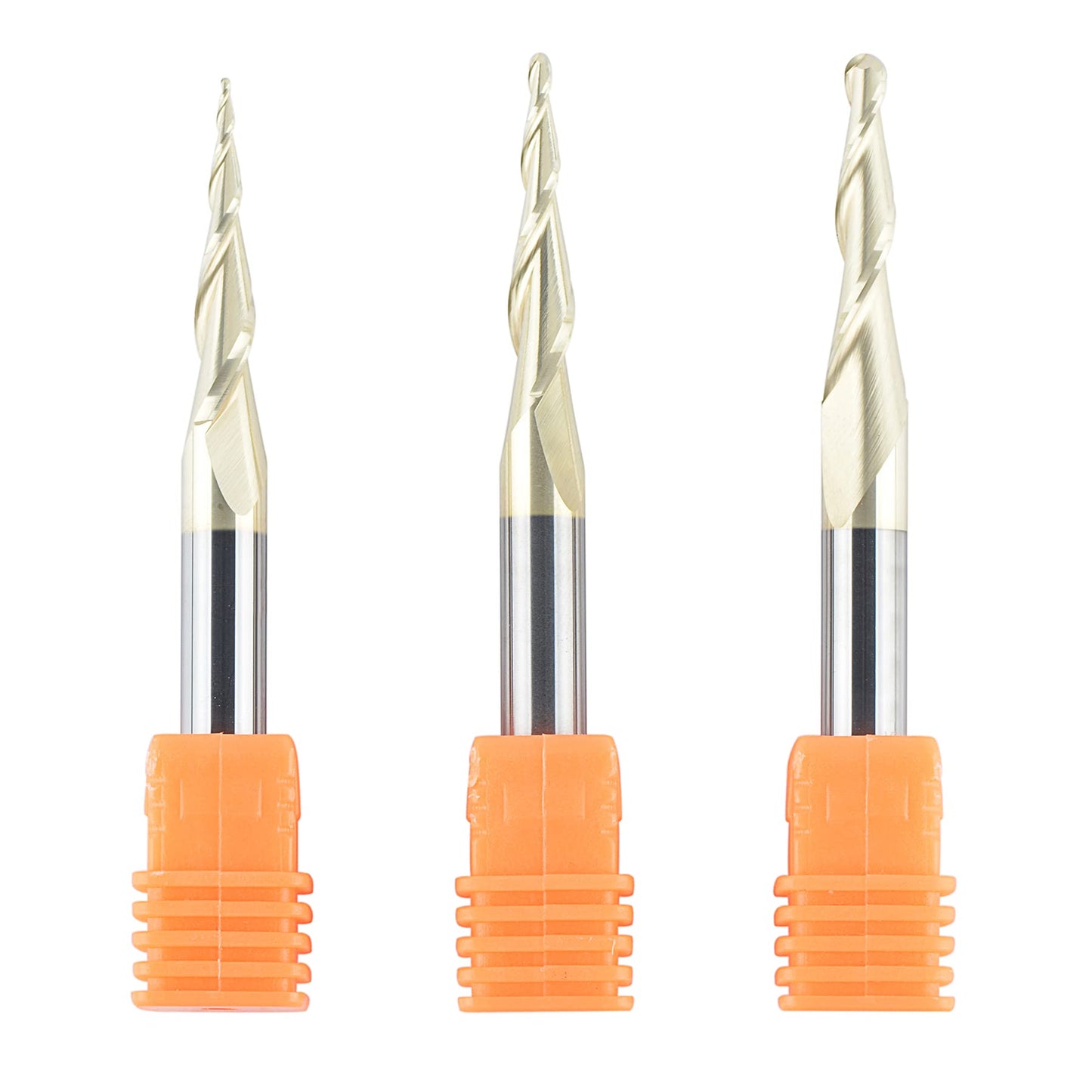SpeTool 3Pcs Carbide Ball Nose Router Bit CNC End Mill 1/16 1/32 1/64 Cutting Radius for Wood 3D Carving Engraving MDF Oak