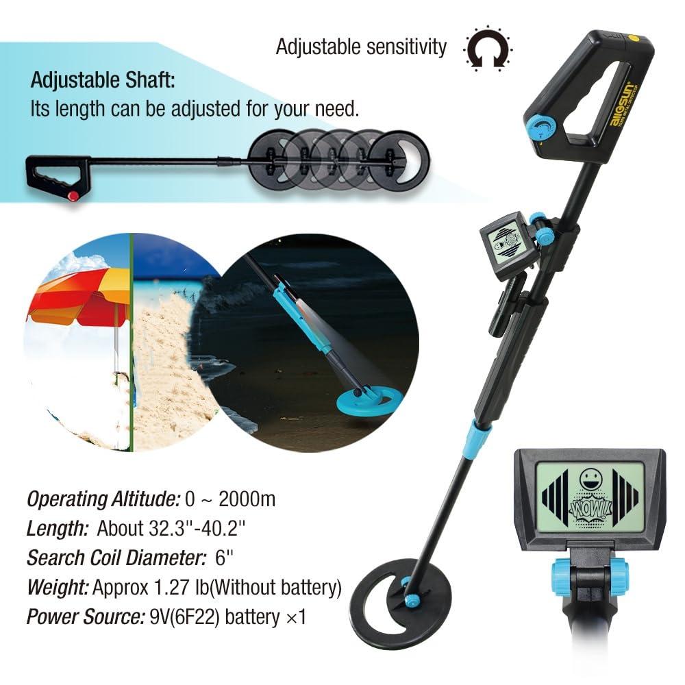 allsun TS20B Waterproof Metal Detector Junior Beginner Kids Underwater Beach Yard Ground Handheld Metal Detector LCD Adjustable Length Gold Hunter Searching