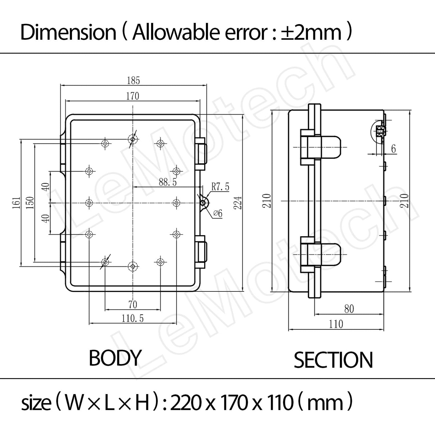 LeMotech ABS Junction Box Hinged Clear Cover Stainless Steel Latch IP67 Waterproof Enclosure with Mounting Plate Wall Bracket for Electrical Project 8.7x6.7x4.3 inch (220x170x110mm)