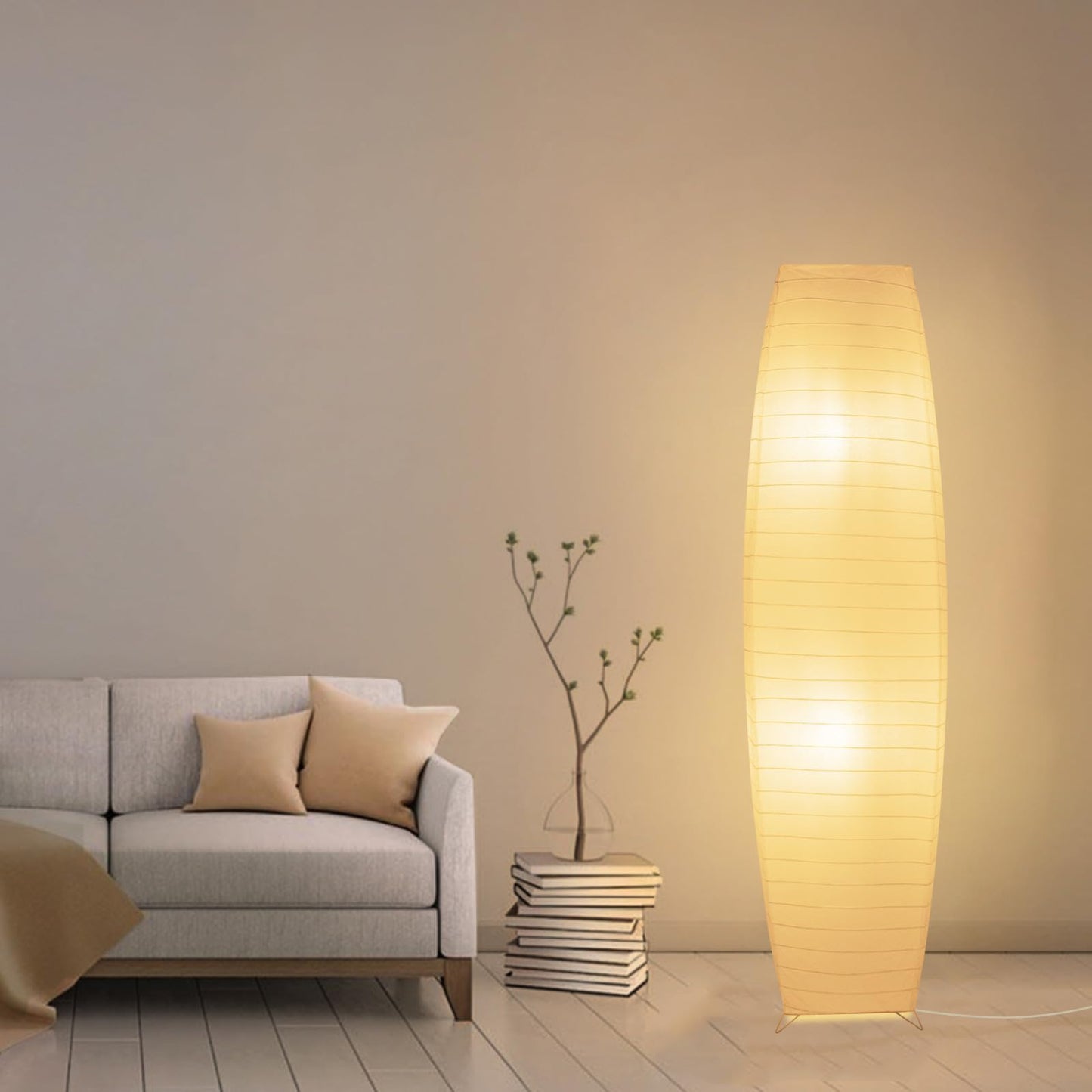HonoDing 46'' Tall Paper Floor lamp, Japanese Style Paper Lamp,Rice Paper Lamp with White Paper Shade, On/Off Foot Switch - Ideal as Paper Floor Lamps for Living Room, Bedroom Decor (1-PK)