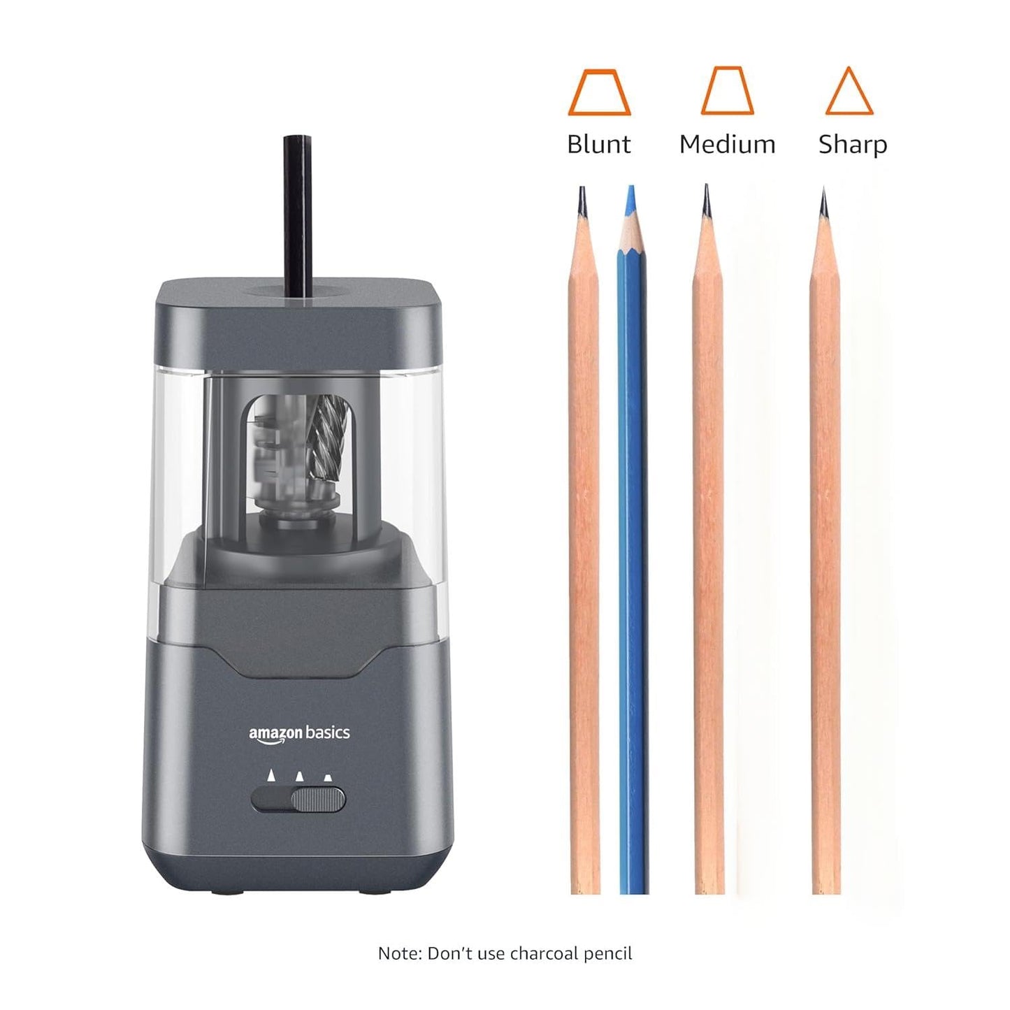 Amazon Basics Portable Electric Pencil Sharpener, Helical Blade, Auto Stop, Battery/USB Cord Operated, Black, 2.87 x 2.87 x 5.3 in