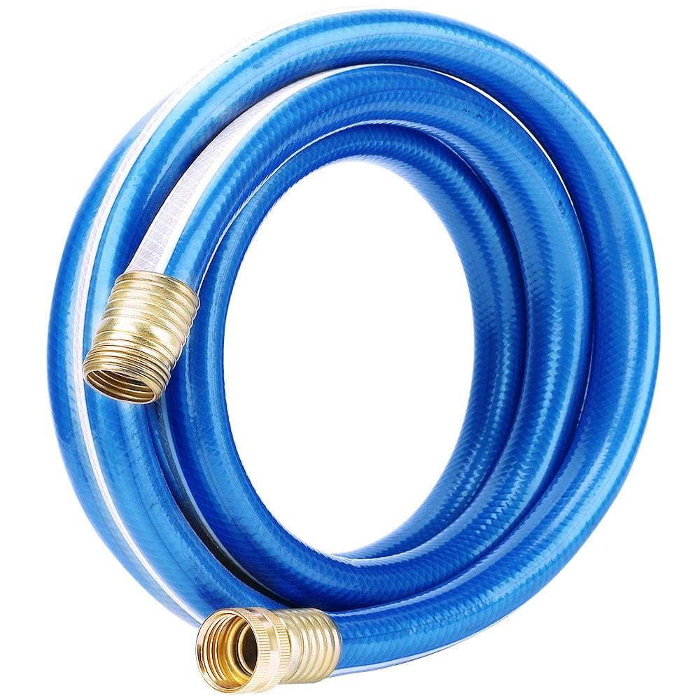 Solution4Patio Blue Garden Hose 3/4 in. x 25 ft. -Heavy Duty Durable Flexible Lightweight Water Pipe -Brass Aluminum Ends for Household & Commercial Use -Kink Free, No Leaking, Male/Female Fittings