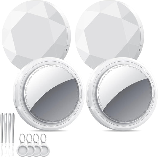 QCOQ Air Tracker Tags-4 Pack | Bluetooth Trackers Work with Apple Find My (iOS Only) with Mini Protective Case/Keychain/Lanyard, Item Finders for Luggage/Key/Suitcases, Replaceable Battery, White