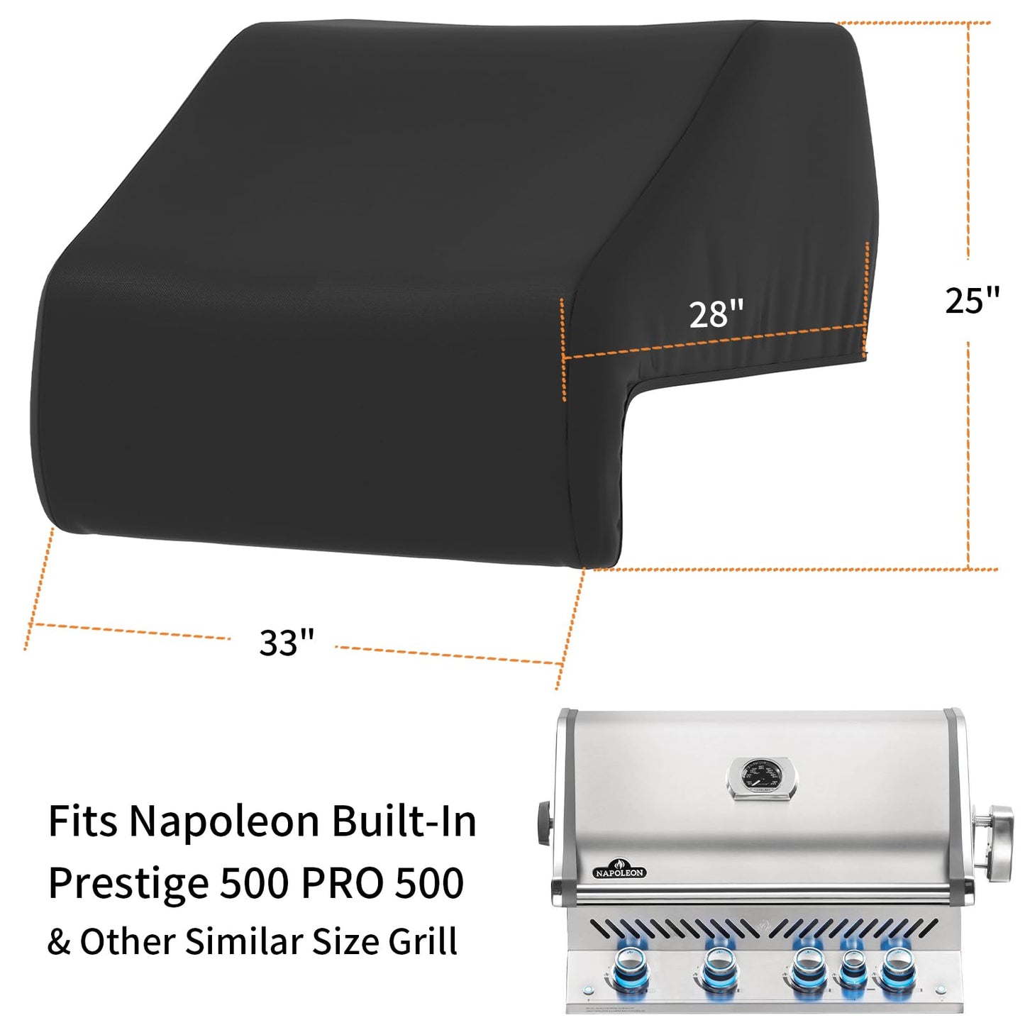 61501 BBQ Cover for Napoleon Prestige 500 Pro 500 Built in BBQ Grill Head Barbecue Cover PU Coated UV Resistant Water Resistant Grill Cover for 32 Inch Outdoor Grill Black