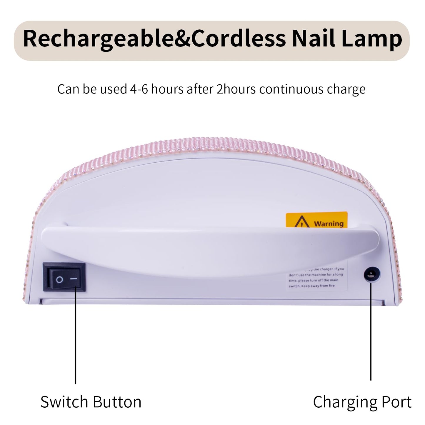 Ayshone 48W Cordless UV LED Nail Lamp,Rechargeable Gel Nail Dryer with Handle Nail Art Manicure Tools for Home and Salon (Pearl Pink Diamond)