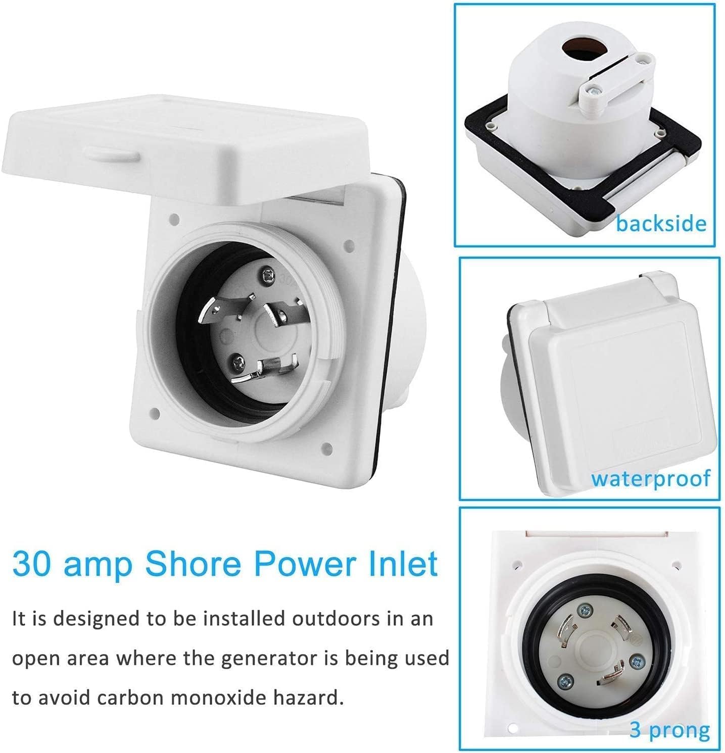 30AMP RV Power Inlet Receptacle, 125V RV Power Plug Twist Lock Inlet, RV Power Female Twist Locking Connector with Weatherproof Cover Boot for Trailer Boat Camper, RV Shore Power Inlet Plug Kit