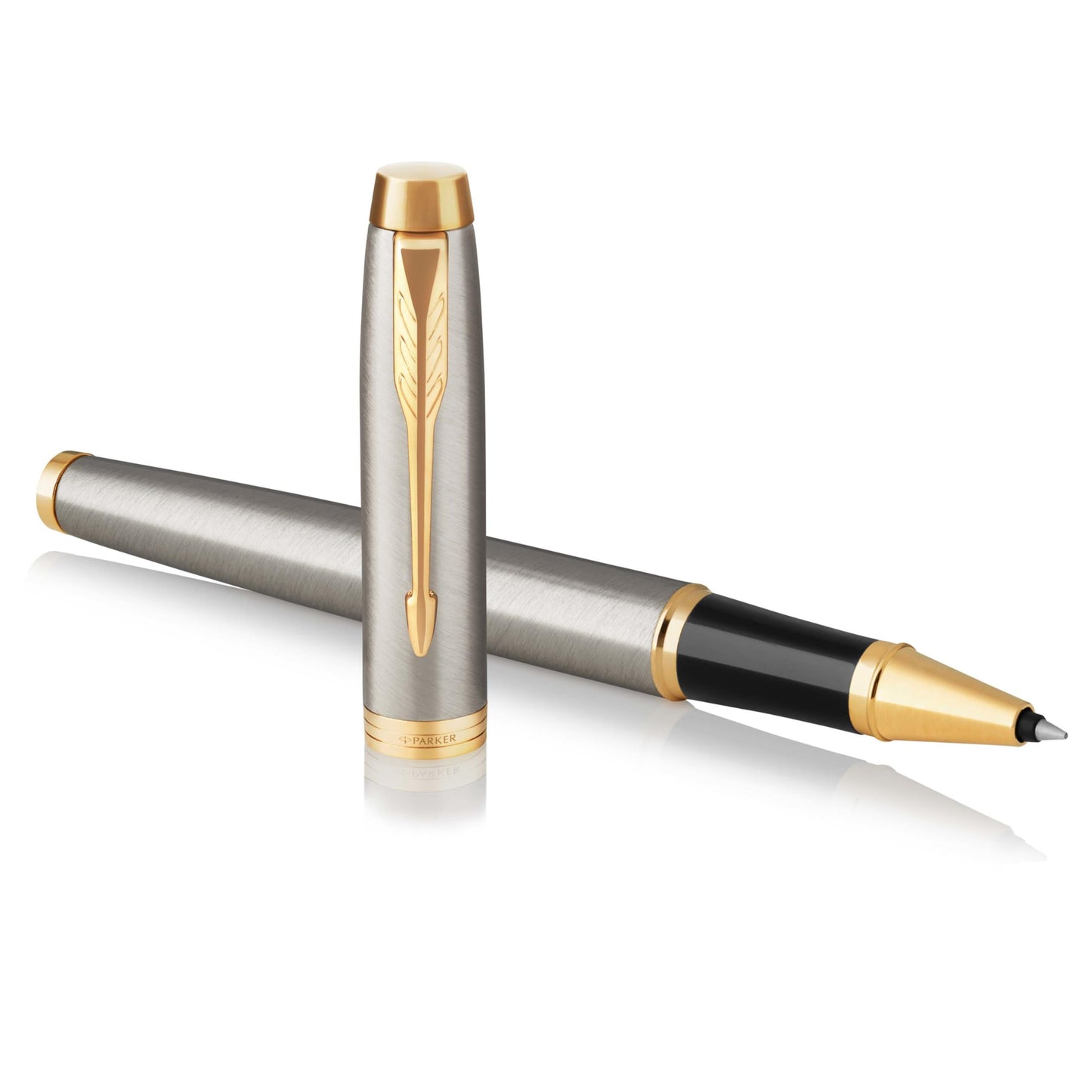 Parker IM Rollerball Pen, Brushed Metal and Gold with Fine Point Black Ink Refill (1975542)