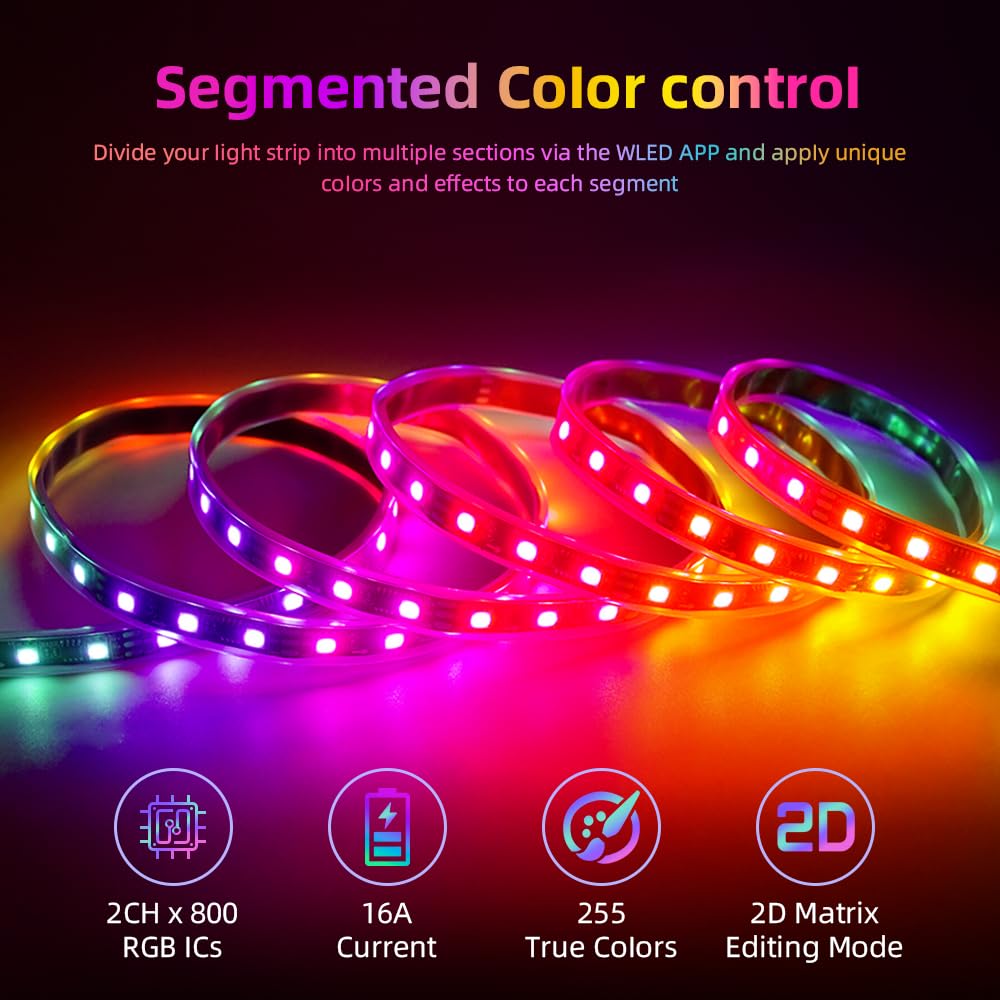WeGoIOT ESP32 WLED LED Strip Controller Mic UART USB Type-C Download Music Sound Dynamic Mode DIY WiFi APP Control for SM 16703P WS2811 WS2812B SK6812 FL19038 WS2805 IC FCOB Addressable Strip Light