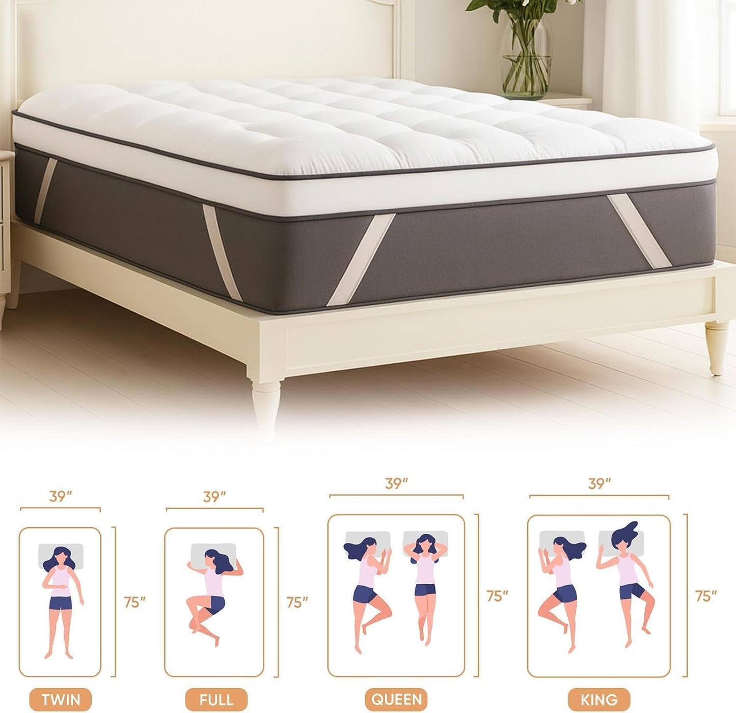 Memory Foam Mattress Topper, 100% Cotton Mattress Pad Cover, Breathable & Skin-Friendly Queen Size Mattress Topper for Back Pain Relief, 3 Inch Extra Thick Shredded Foam, Queen