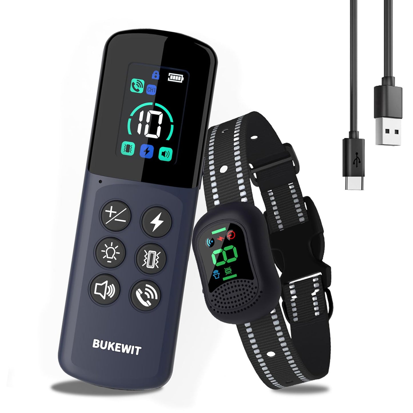 BUKEWIT Dog Shock Collar with Remote Calling for Large Medium Small Dogs, Rechargeable E-Collar, Dog Training Collar with 4 Adjustable Sensitivity Beep Vibration