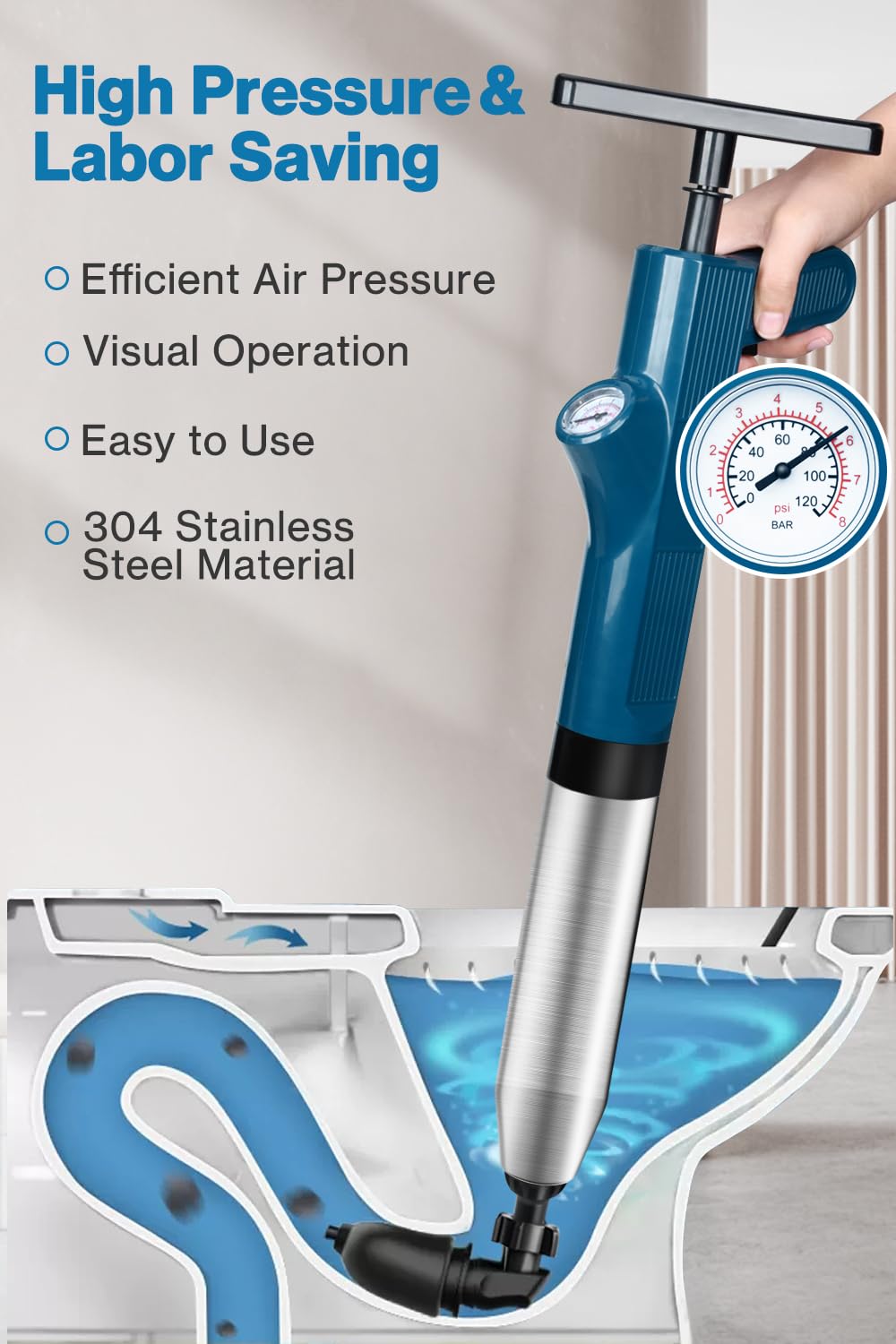 Lytool High-Pressure Air Drain Unblocker Plunger for Toilet & Sink – Powerful Burst Clears Hair, Grease & Debris for Pipes & Septic Systems
