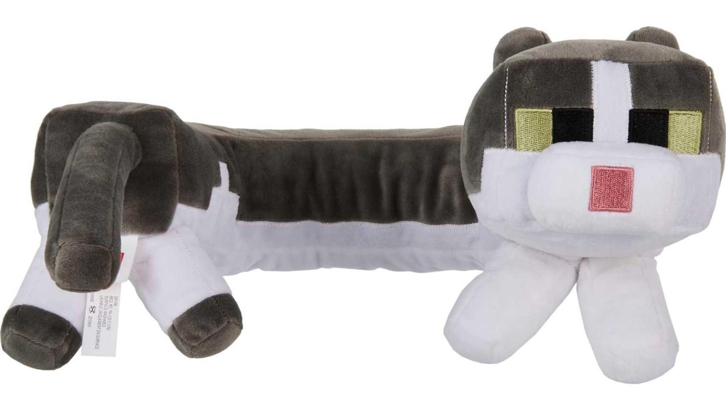 Mattel Minecraft Purring Sounds Neck Pillow, Cat Plush Toy with Sound for Travel, Comfort & Play