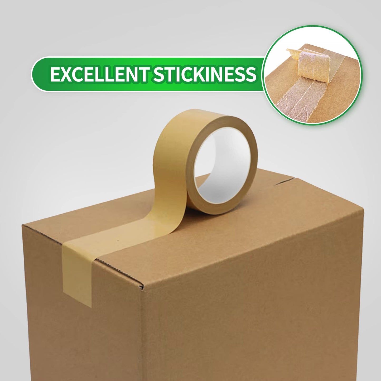 TAPEBEAR 6 Rolls Eco-Friendly Kraft Paper Tape, 2inch x 60yards Biodegradable Kraft Paper Tape, Recyclable Writable Packing Tape, Non-Coated Surface for Masking, Sealing, and Packaging Use