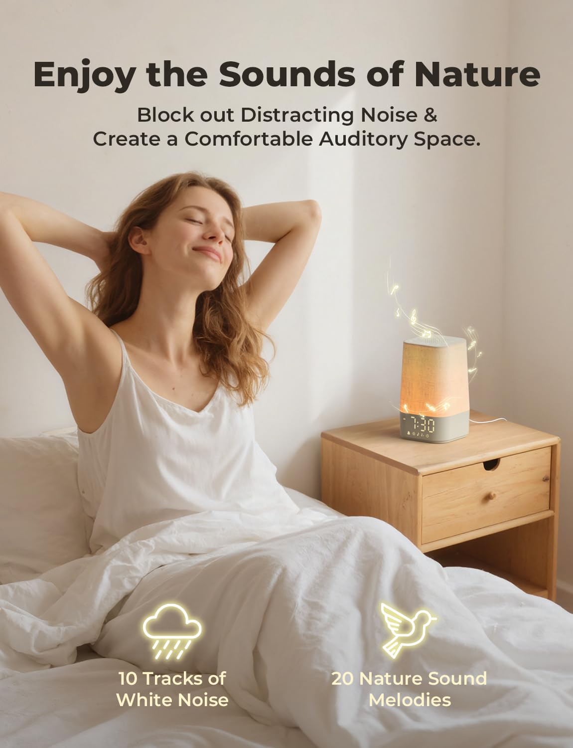 LIORQUE Sunrise Alarm Clock Wake Up Light with 30 Soothing Sounds Dimmable Display, Digital Alarm Clock with Mains Powered for Bedroom, Night Light & White Noise Sound Machine for Kids Adults