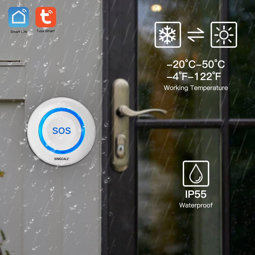 SINGCALL Tuya WiFi Intelligent Healthcare SOS Wireless Caregiver Alert Call Button Alarm for Patient Handicapped Elderly Children Nurse Calling Smart Pager