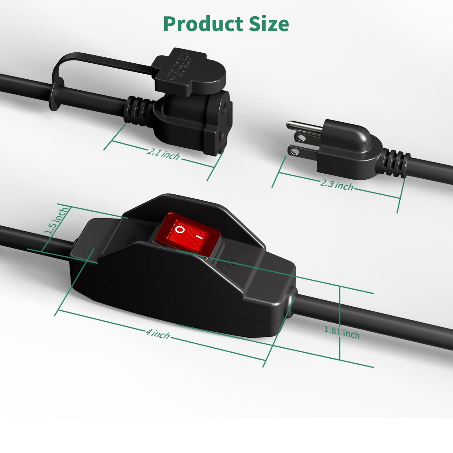 KASONIC 3 Prong Extension Cord with Switch, 1625W 13A Grounded Outlets with Safety Cover, 14/3 SJTW Cable On Off Waterproof Switch for Indoor Outdoor Use (100 FT)