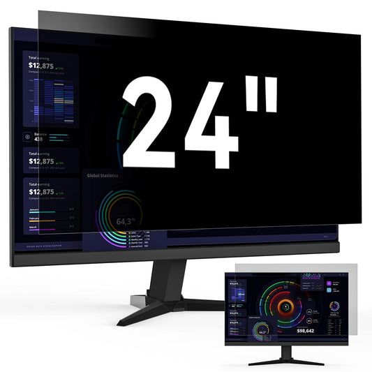 24 Inch 16:9 Computer Privacy Screen for Widescreen Monitor, 24in Removable Anti Blue Light Glare Eye Protection Shield Film Screen Protector, Black Blackout Anti Spy Desktop Security Private Filter