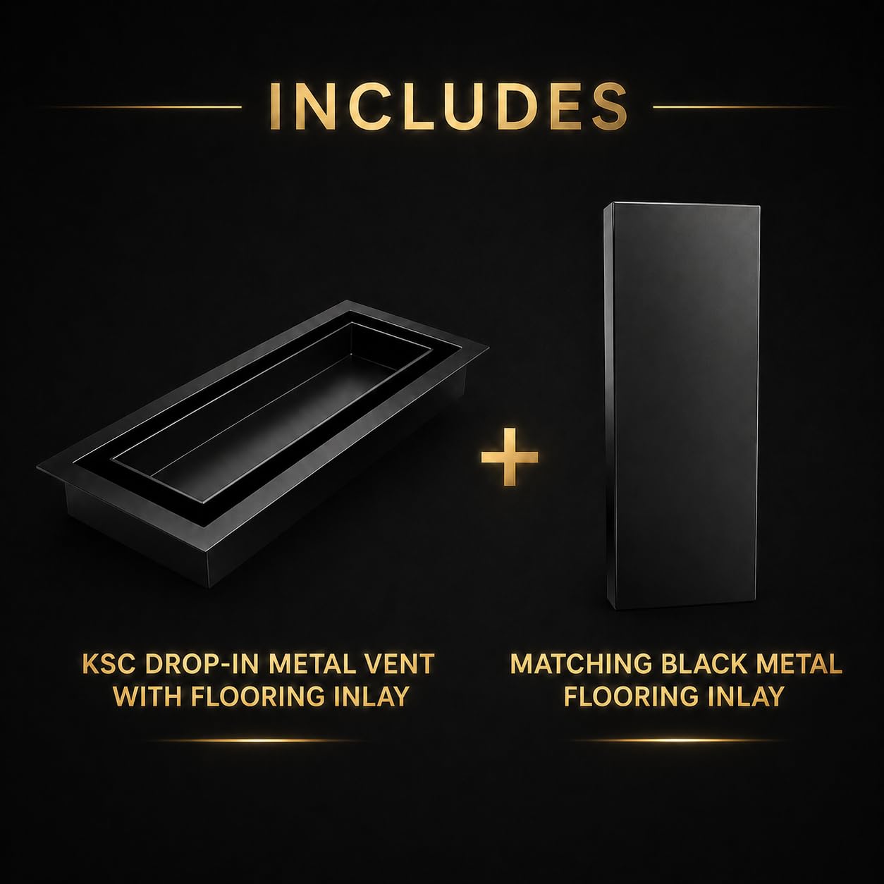 Khan Supply CO Upgraded 4x10 Metal Floor Vent - 2-in-1 Design with Matte Black Insert or Flooring Inlay, Heavy Duty Flush Register, Low Profile Air Grille, High Airflow - 2 Year Warranty