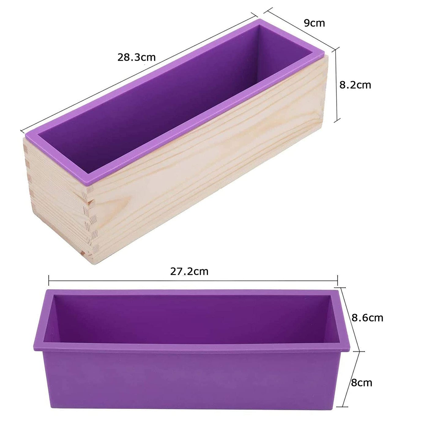 3 Pack 42oz Silicone Soap Molds, Flexible Rectangular Silicone Soap Making Tools Soap Molds Set DIY Handmade Loaf Soap Molds Kit with Wood Box For Soap Cake Candle Making(Purple)