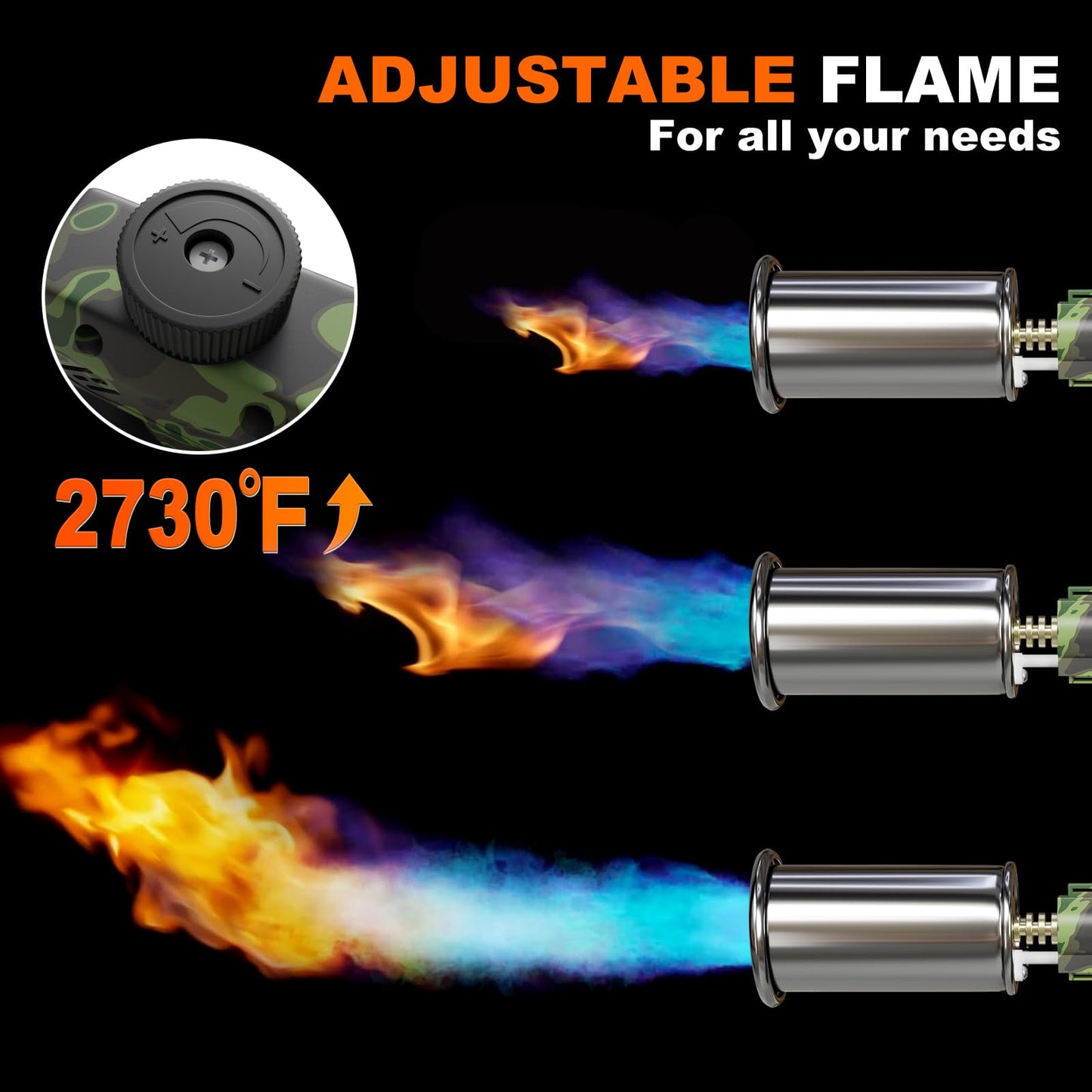 Kitchen Torch, Adjustable Cooking Torch with Built-in Igniter, Powerful BBQ & Kitchen Torches for Cooking, Searing Steak, Charcoal Starter