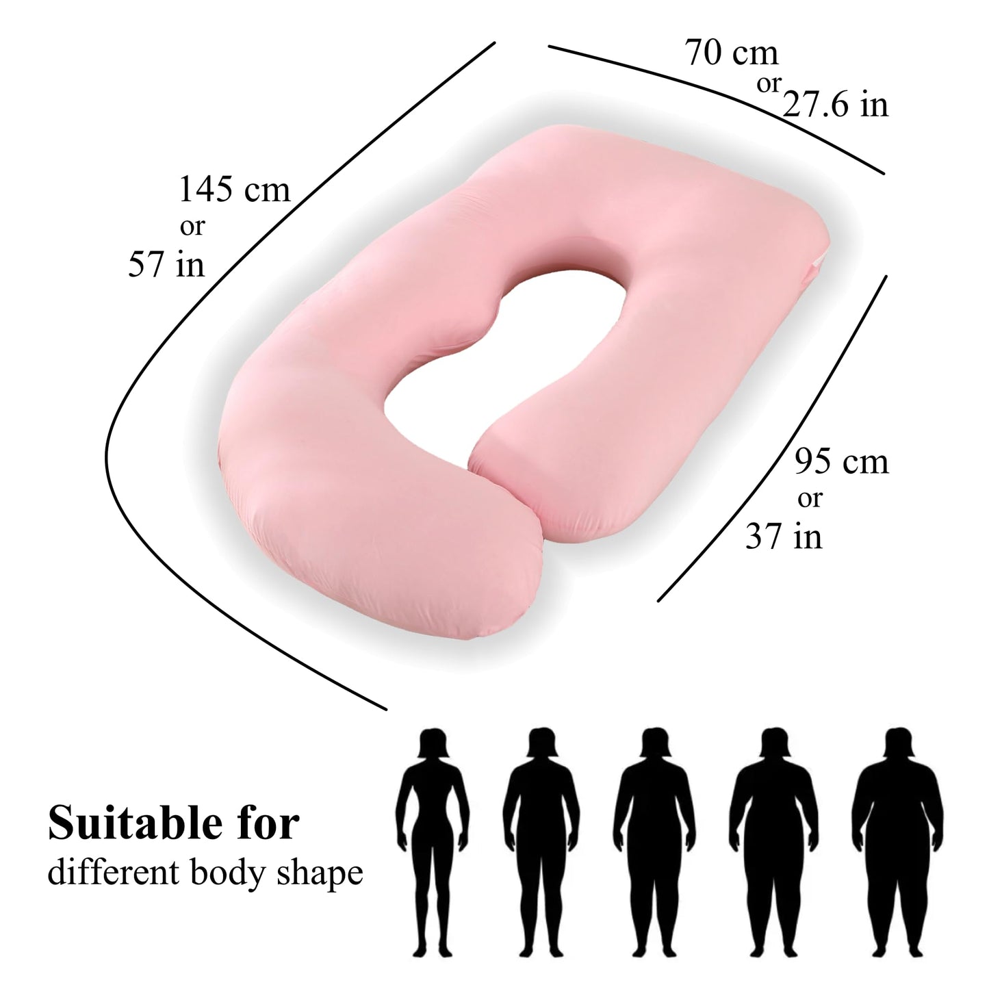 ALLOPERA Pregnancy Pillow, Full Body Maternity Pillow 57 inch, with Removable Washable Cover - Sleep Support for Legs, Back, Neck, Shoulder, HIPS, Belly for Pregnent Women, Jersey Knit Cotton (Pink)