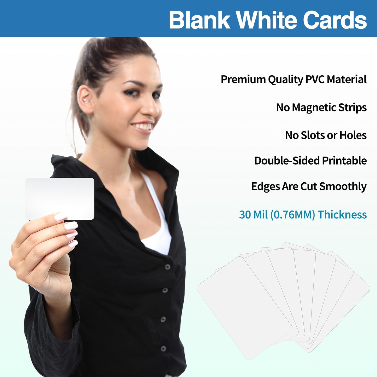 500 Pack - Premium Blank PVC Cards for ID Badge Printers - Premium Quality White CR80 30 Mil (CR8030) by KLMNDUO - Compatible with Most Photo ID Badge Printers(White)