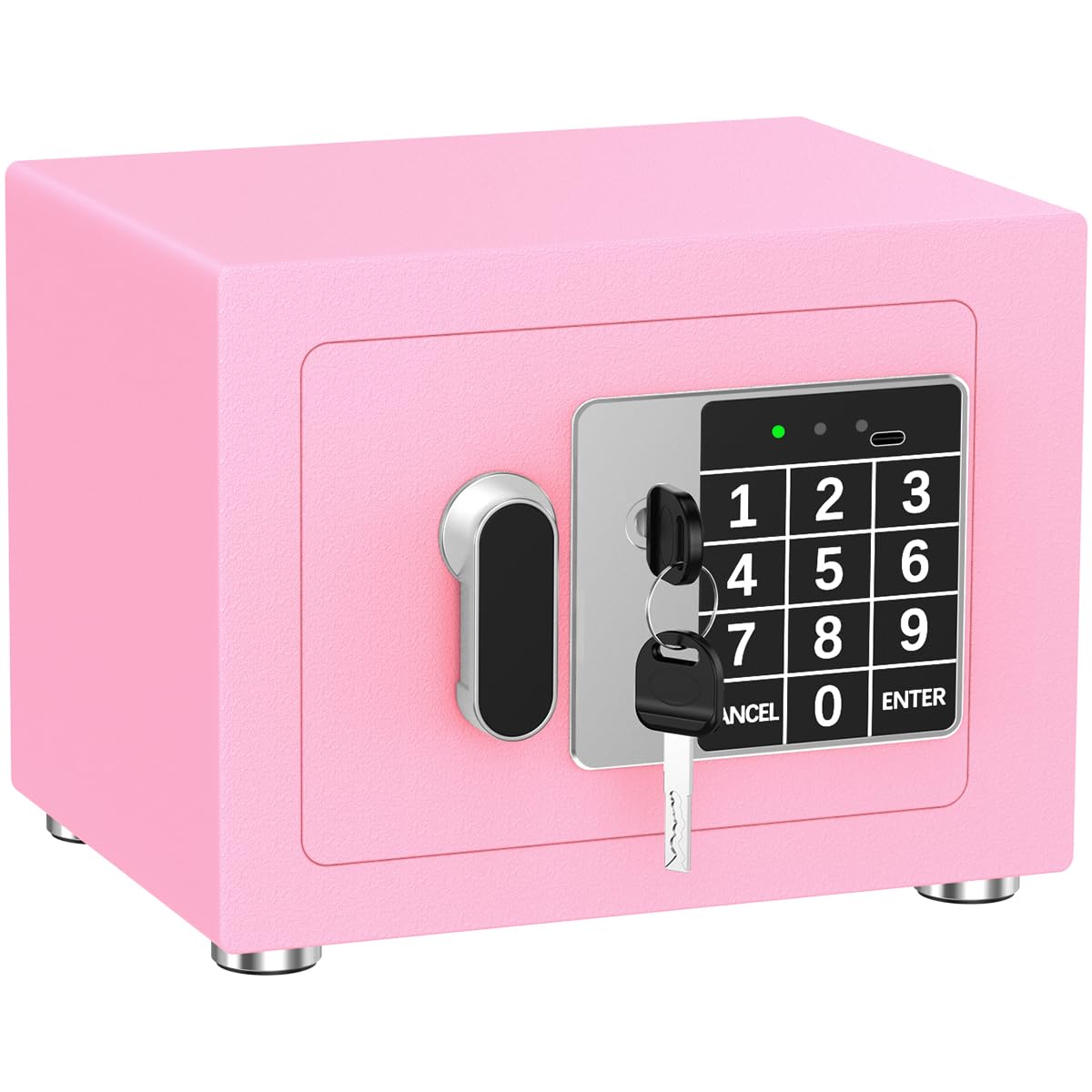 Small Home Safe, 6.7”D x 9”W x 6.7”H, Electronic Keypad Lock Security Box for Cash, Jewelry, Passport, Hidden Safe for Closet, College Dorm Room, Pink